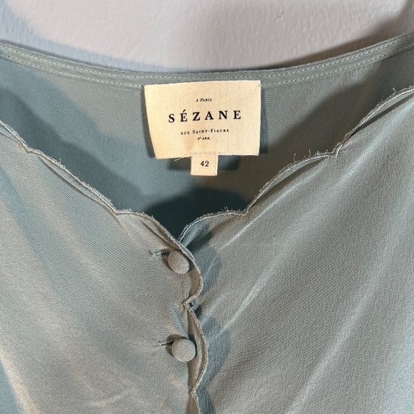 RARE Sézane Athena Celadon Silk Top Size 42 - Picture 4 of 7